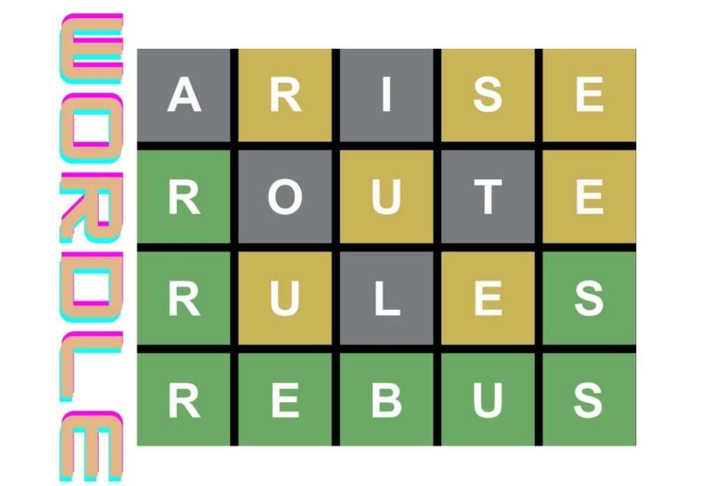 partita di wordle con le parole: arise route rules rebus